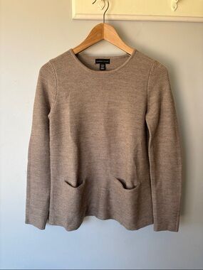 Adrienne Vittadini Taupe Merino Wool Blend Sweater XS Knit